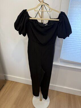 Sam Edelman Black Off-The-Shoulder Puff Sleeve Jumpsuit